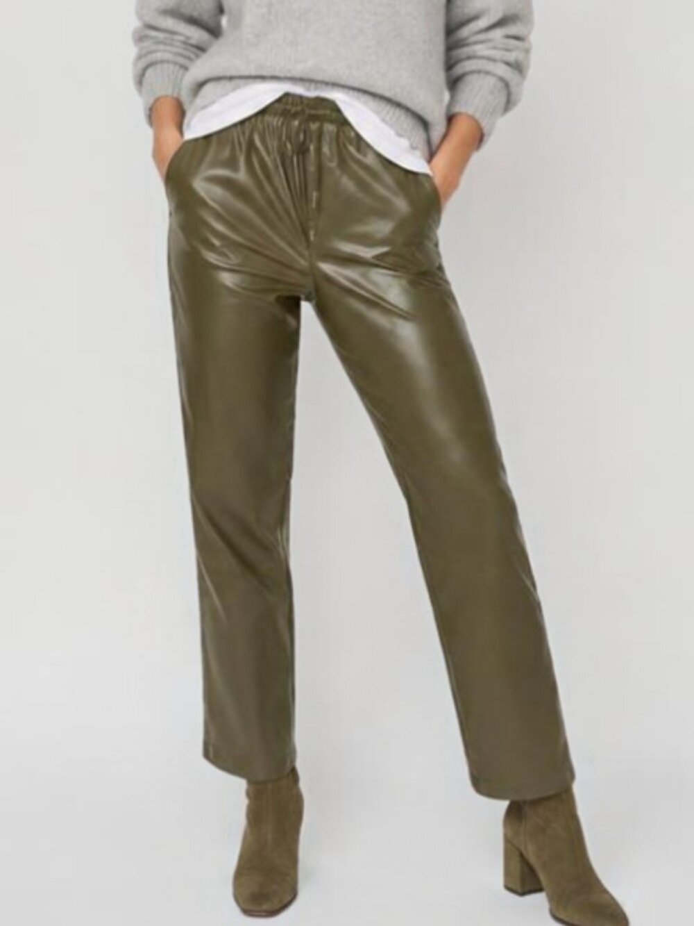 NEW Green Vegan Faux Leather Pants with Pockets Large 10